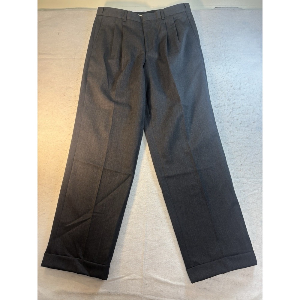 Eddie Bauer Dress Pants Mens 34/32 Gray Wool Pleated Cuffed Trousers Relaxed Fit